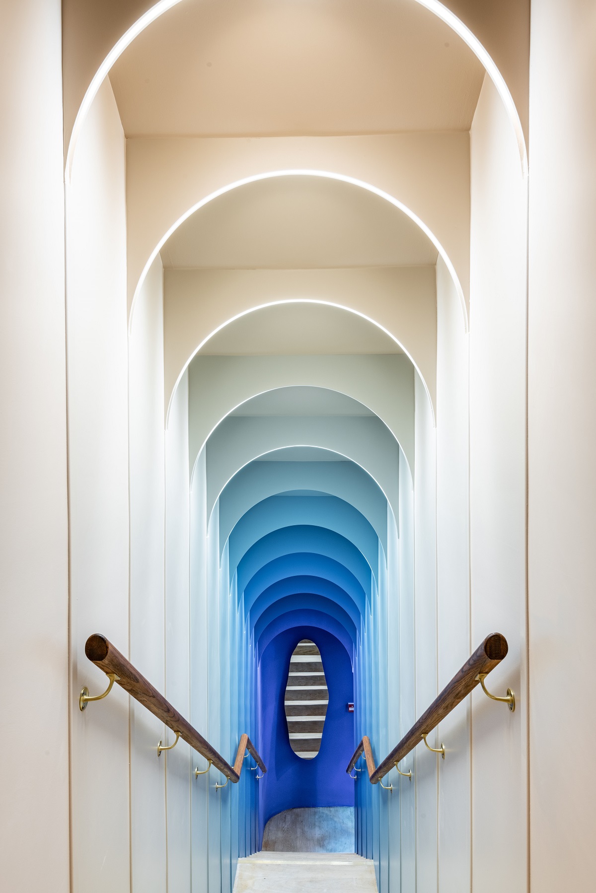 graded blue ombre paint effect down staircase