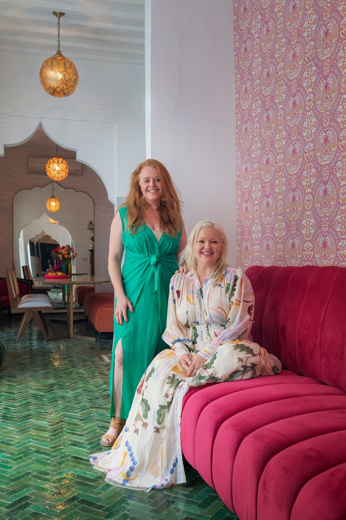 owner of riad botanica Angela Mellak with interior designer Claire Cau-Cecile in the riad