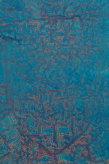 Raymond Yap, Untitled (blue and red), Gloss paint on aluminum panel. 61 x 46 cm