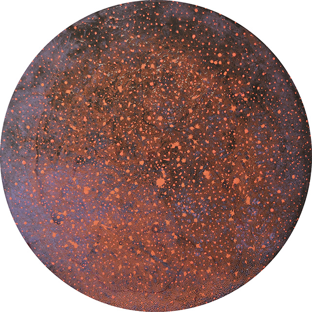 Raymond Yap, Unexplored Galaxies Oil-based mixed media on MDF board, Ø  120 cm