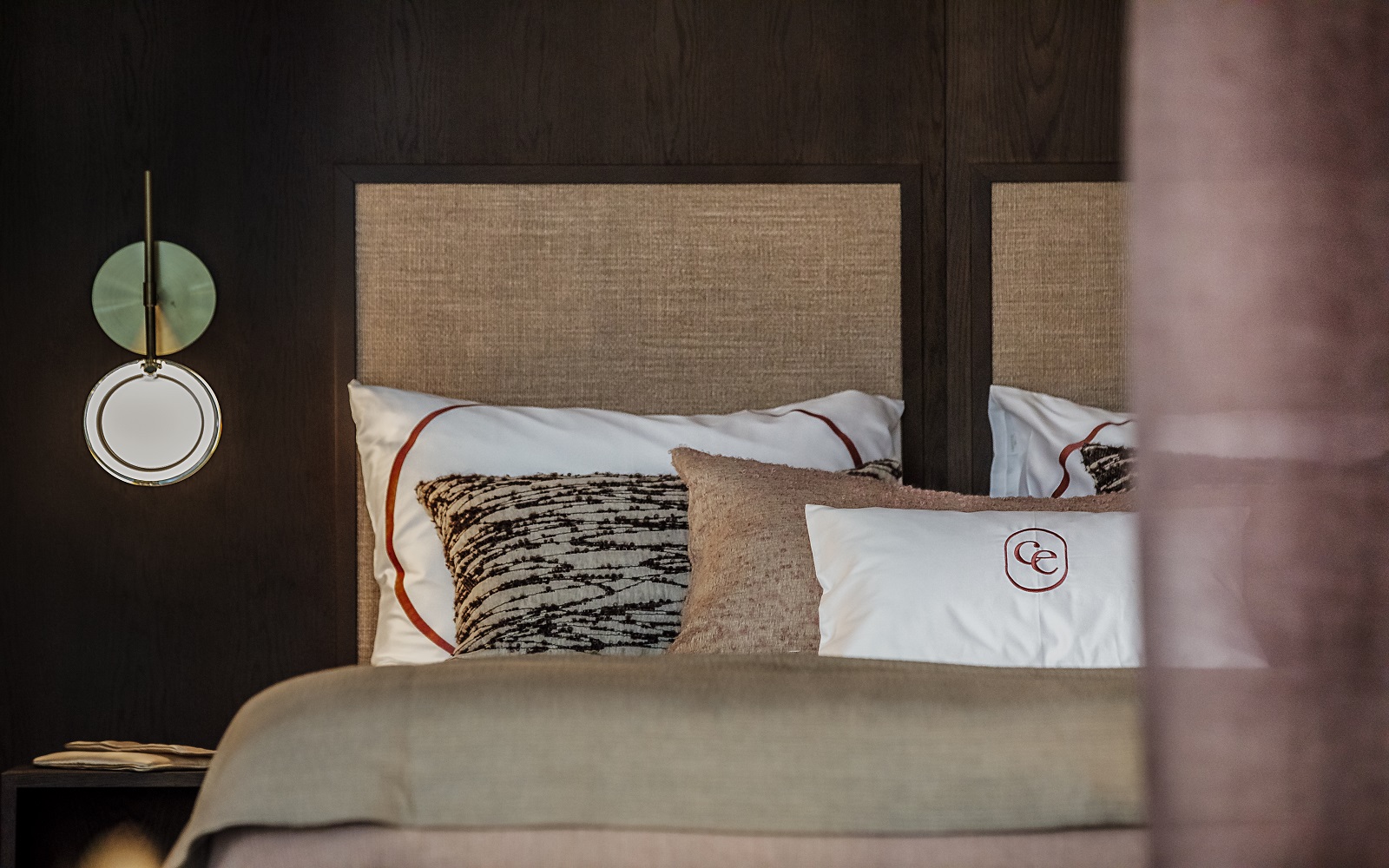 bed and sidetable detail in Casa Escandi