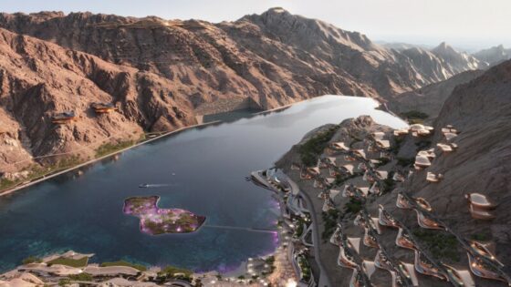 Render of lake inside verge of mountains