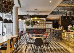 black and white tiled floor in ibis Barcelona