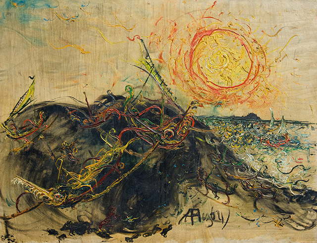 Affandi (1907 – 1990), Proas and Sun, 1964, Oil on canvas, 100 x 129.5 cm