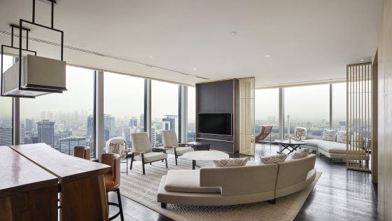 Large suite with white interior design scheme inside Park Hyatt Jakarta