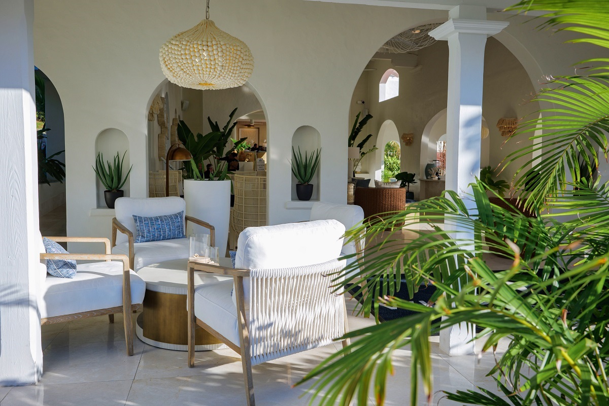 palm trees, wicker and white in windjammer st lucia