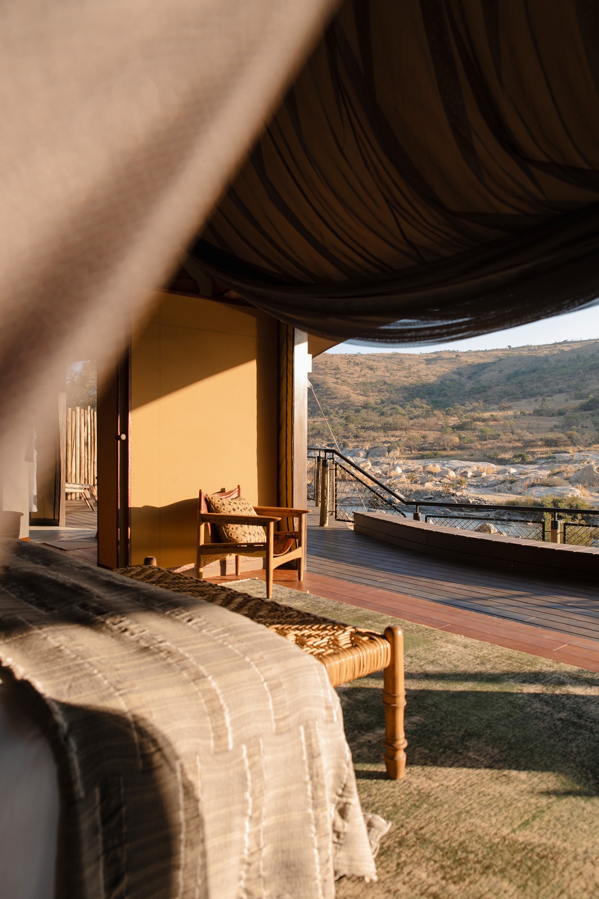 curved edge of tented roof from inside the guest suite