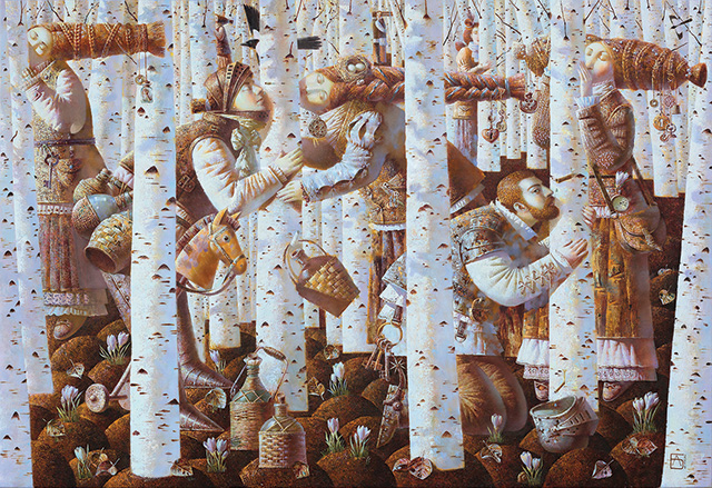 Anna Berezovskaya, Kissing the Birch, 110 x 160 cm, Oil on canvas