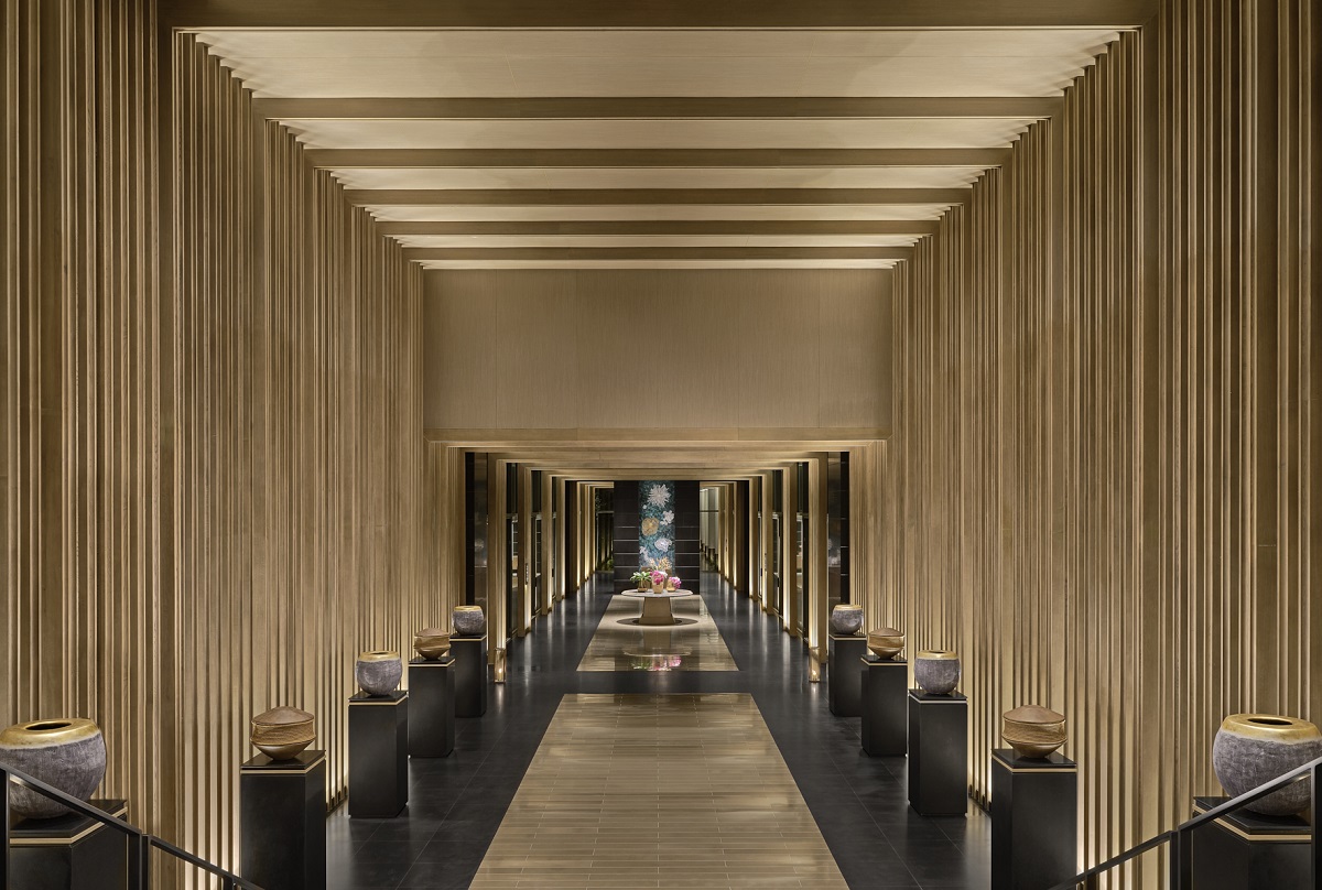 architectural lighting and ceramic vases displayed in corridor at Regent Phu Quoc