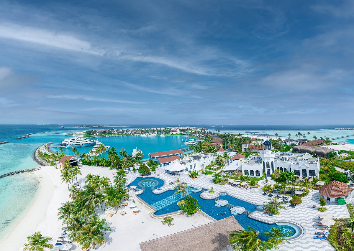 aerial view of SAii Lagoon Maldives Curio Collection by Hilton