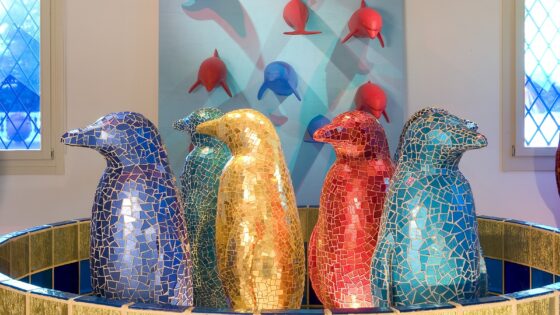 glass mosaiced penguins